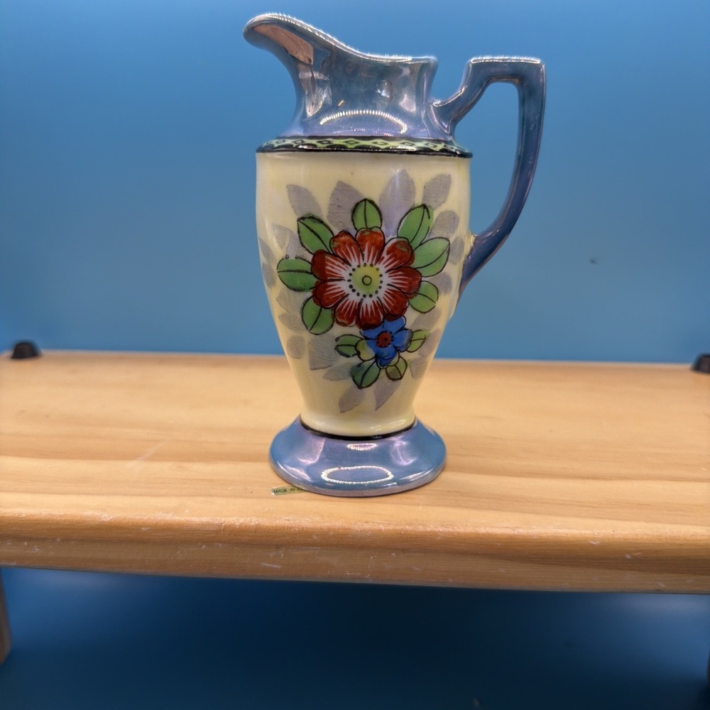 Vintage Lusterware Creamer Hand Painted Japan 1920s 1930s Floral Creamery